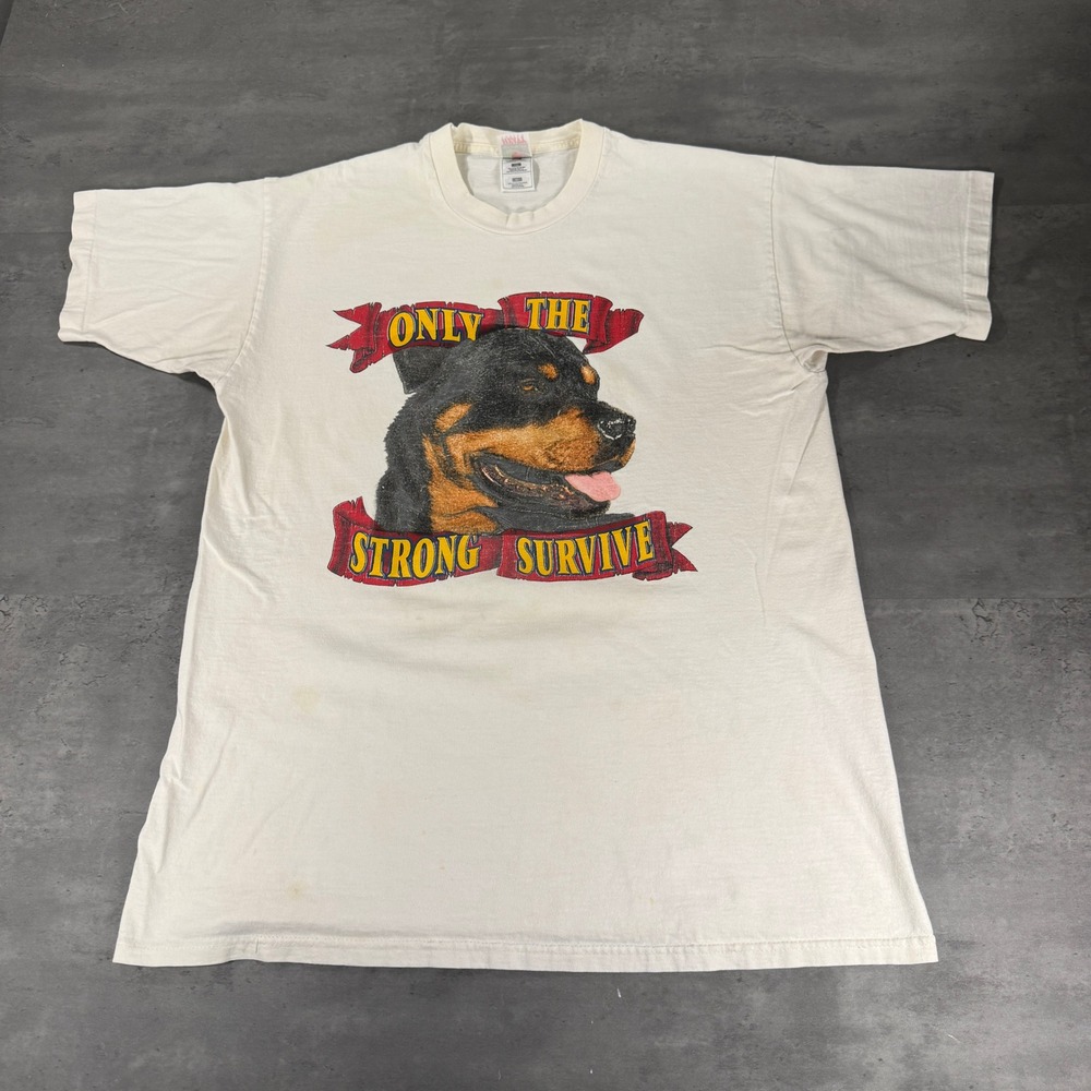 Vintage Rottweiler Dog T Shirt Mens XL Biker Only The Strong Survive Distressed